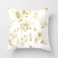 Housse de coussin carrée blanche avec motifs floraux dorés et art de ligne de fleurs d'or - Lys Orchidée Doré