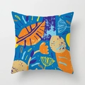 Abstract Henri Matisse style blue cushion cover with vibrant floral and leaf patterns - Blue Artistic Leaves (DRD391-5)