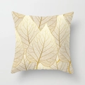 Housse de coussin carrée blanche avec motifs de feuilles dorées et texture fine - Motif de Veine d'Or
