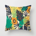 Modern Matisse style square pillow cover with yellow leaves and abstract face patterns - Yellow Tropical Vegetation (DRD391-13)
