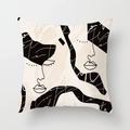 Square pillow cover with Matisse style abstract face line art and modern neutral colors - Line Drawing Art Face (DRD391-17)