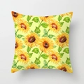 Square sunflower pillowcase with vibrant yellow floral print and green leaves for sofas - Full Print Sunflower Design (DRD393-5)