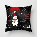 Black Christmas pillowcase with snowman holding red umbrella and Happy New Year text - Snowman with Umbrella Style (DRD351-13)