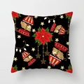 Christmas pillowcase featuring a black base with floral poinsettia and carousel pig design - Carousel Pig Style (DRD351-17)