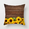Square sunflower pillow cover with rustic wood grain texture and floral pattern - Rustic Wood Grain Sunflower Patchwork (DRD393-14)