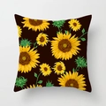 Square decorative sunflower pillow cover in dark brown with vivid floral pattern - Dark Coffee Base Sunflower All-over Print (DRD393-15)
