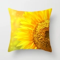 Square sunflower throw pillow cover in bright yellow color on a light grey background - Yellow Tone Sunflower Close-up (DRD393-17)