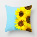Square sunflower pillow cover with yellow blossoms on a blue and white background - Sunflower Light Blue Background Decor (DRD393-20)