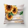 Sunflower decorative pillowcase with Hello Autumn watercolor design on wood grain - Hello Autumn Seasonal Sunflower (DRD393-22)