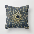 Fodera per cuscino mandala luna in verde petrolio e grigio con dettagli dorati - Bordo Dorato Luna Mandala (DRD341-19) / Dimensione Standard Senza Nucleo