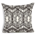 Square cushion cover featuring black and white geometric linear patterns on fabric - Black And White Geometric Line Style (DRD401-17) / 45X45cm (Without Core)