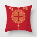 Square festive red Chinese New Year pillow cover with golden longevity totem and lanterns - Crd25-6 / 45X45 Cushion Cover Only (Single Sided)
