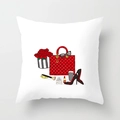 Witte kussensloop met mode-illustraties van een rode handtas en rode rozen - Mode Charme Illustratie (DRD62-3)