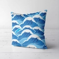 Japanese retro blue wave pattern plush pillowcase for home sofa decoration in square shape - Blue Ukiyo-e Wave Style (CRS02-2)