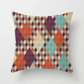 Moderner Kissenbezug mit geometrischem Rautenmuster in Orange und Blau aus Pfirsichhaut - 45x45 cm / Feines Rautenmuster (DDRD418-6)