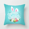 Teal Happy Easter Kissenbezug mit süßen Hasenohren und buntem Blumenei-Design - Cyan Hasenohr Ei Muster (DRD65-3) / 45x45 cm