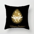 Schwarzer Oster-Kissenbezug mit goldenem Glitzerei-Design und Happy Easter Text - Schwarz Gold Glitzer Ei mit Schleife (DRD65-4) / 45x45 cm
