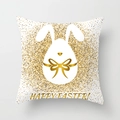 Easter bunny pillow cover with golden glitter sequins and Happy Easter text - White Gold Shining Bunny Silhouette (DRD65-5) / 18x18 Inch