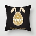 Easter bunny pillow case in black with golden egg ears and Happy Easter text - Black Gold Glitter Bunny Ear Egg (DRD65-6) / 18x18 Inch