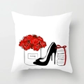 White fashion pillowcase with red roses, high heels and macarons illustration - Rose Macarons (DRD62-10) / 18x18 Inch