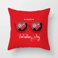 Red Valentine's Day pillow case featuring heart glasses print for home decoration - 18x18 Inch / Red Background Heart Sunglasses Slogan Style (DRD369-15)