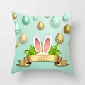 Easter bunny pillow case in mint green with rabbit ears and hanging eggs design - Mint Green Grass Bunny Ear (DRD65-8) / 18x18 Inch