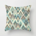 Modern geometric mountain pattern throw pillow cover in teal and gray Morandi tones - 45x45cm / Layered Peak Pattern (DRD441-19)