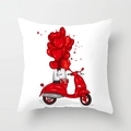 White square pillowcase with red romantic scooter and heart balloons for Valentine's Day - Heart Scooter (DRD62-11) / 18x18 Inch