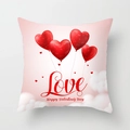 Pink Valentine heart balloons cushion cover with Love and Happy Valentine's Day print - 18x18 Inch / Pink White 3D Red Heart Balloon Art Style (DRD369-16)