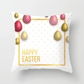 Easter bunny pillow case featuring colorful eggs and golden Happy Easter text design - White Hanging Easter Eggs (DRD65-9) / 18x18 Inch