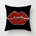 Black square pillowcase featuring a red glitter lip pattern for Valentine's home decor - Glitter Lips (DRD62-12) / 18x18 Inch