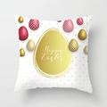 Easter pillow cover with colorful eggs and Happy Easter typography on white fabric - White Gold Dots Egg Frame (DRD65-10) / 18x18 Inch