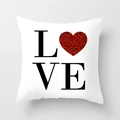 White square pillowcase with black LOVE text and a red glitter heart design detail - Glitter LOVE (DRD62-13) / 18x18 Inch