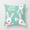 Mint green Happy Easter pillow case with three cute white bunnies and floral accents - Mint Green Three Bunnies (DRD65-11) / 18x18 Inch