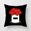 Black square throw pillow case featuring a red rose floral illustration for Valentine's decor - Black Rose (DRD62-14) / 18x18 Inch