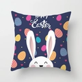 Easter bunny pillow case in navy blue with colorful eggs and Happy Easter text - Navy Blue Cartoon Bunny Egg (DRD65-12) / 18x18 Inch