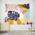 Detailed view of an abstract botanical wall tapestry in a modern living room setting - Gt12-7 / 95X73 Brushed Fabric