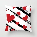 Square red heart pattern throw pillow cover with artistic black strokes on white fabric - Red Black Heart Brush (DRD62-18) / 18x18 Inch