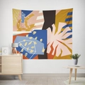 Close-up of modern abstract plant tapestry with geometric blocks and leaf silhouettes - Gt12-20 / 95X73 Brushed Fabric