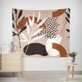 Detail of abstract botanical wall tapestry featuring earthy geometric blocks and leaf motifs - Gt12-19 / 95X73 Brushed Fabric