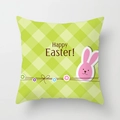 Easter rabbit cushion cover in green plaid with Happy Easter cartoon print - Light Green Gingham Pink Bunny (DRD65-17) / 18x18 Inch