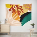 Close-up of abstract plant wall tapestry with coral shapes and geometric patterns - Gt12-13 / 95X73 Brushed Fabric