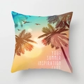 Square pillowcase featuring tropical sunset palm trees and summer inspiration text - Tropical Sunset Palms (DRD78-4) / 45cmx45cm