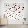 Modern abstract line art tapestry with red and black splatter design for wall decor - 95x73 / Brushed Fabric / Black Red White Line Abstract (GT08-3)