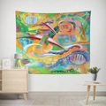 Detailed texture of abstract geometric oil painting tapestry on white wall - 95x73 / Brushed Fabric / Multi Abstract Oil Texture (GT08-5)
