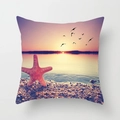 Square pillowcase featuring a coastal sunset scenery with a starfish on the beach - Seashore Sunset Starfish (DRD78-7) / 45cmx45cm