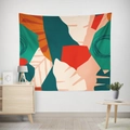 Abstract botanical wall tapestry with colorful geometric leaves for modern home decor - Gt12-28 / 95X73 Brushed Fabric
