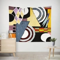 Detailed texture of abstract geometric wall tapestry with vintage textured finish in modern room - 95x73 / Brushed Fabric / Colorful Worn Texture Geometry (GT08-9)