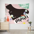 Memphis style abstract piano wall tapestry with colorful geometric patterns and Live Music text - Gt12-29 / 95X73 Brushed Fabric