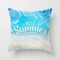 Blue gradient summer cushion cover with white seashell patterns and Hello Summer text - Hello Summer Marine (DRD78-9) / 45cmx45cm